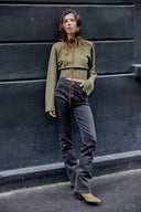 Cropped Knit Sweater with Wide Sleeves