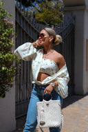 KOMPLET BAWEŁNIANY MEGI KOSZULA OVERSIZE + TOP W BORÓWKI KOKOSOWY