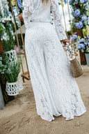 KOMPLET AŻUROWY SAINT TROPEZ BOHO TOP + SPODNIE BIAŁY