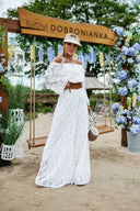 KOMPLET AŻUROWY SAINT TROPEZ BOHO TOP + SPODNIE BIAŁY