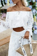 KOMPLET AŻUROWY SAINT TROPEZ BOHO TOP + SPODNIE BIAŁY