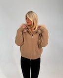 VESTE ZIPPÉE EN FOURRURE MARRON