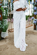 KOMPLET AŻUROWY SAINT TROPEZ BOHO TOP + SPODNIE BIAŁY