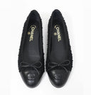 BLACK TEXTURED BALLERINA FLATS