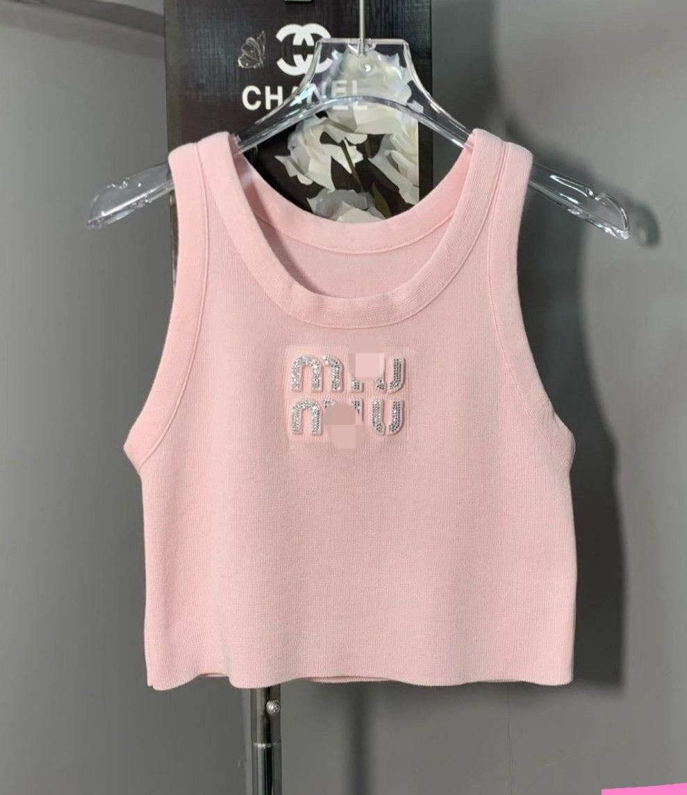 Miu Miu cropped silver letters tank top