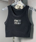 MIU MIU CROPPED SILVER LETTERS TOP