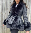 LUXURY LEATHER COAT WITH FUR BLACK