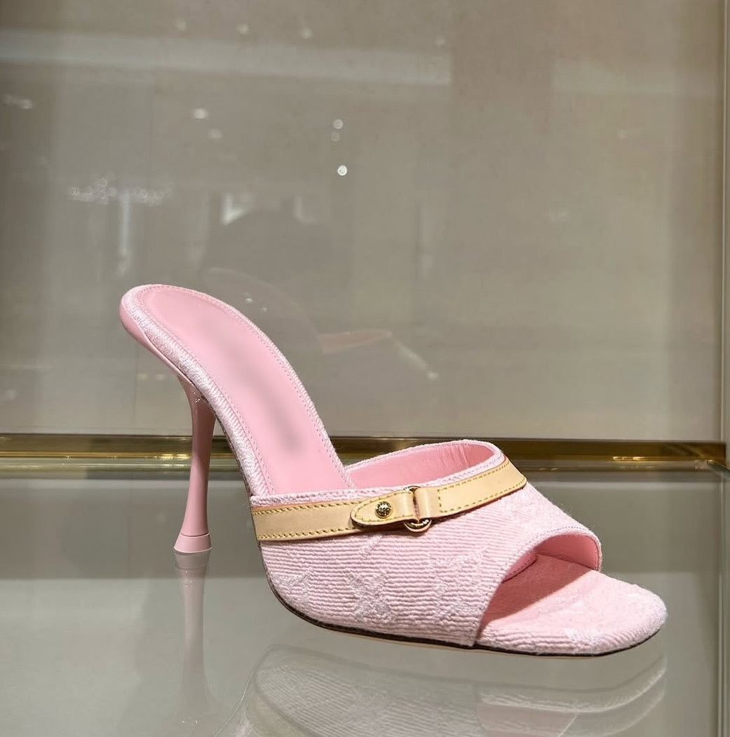LV Pink denim heels